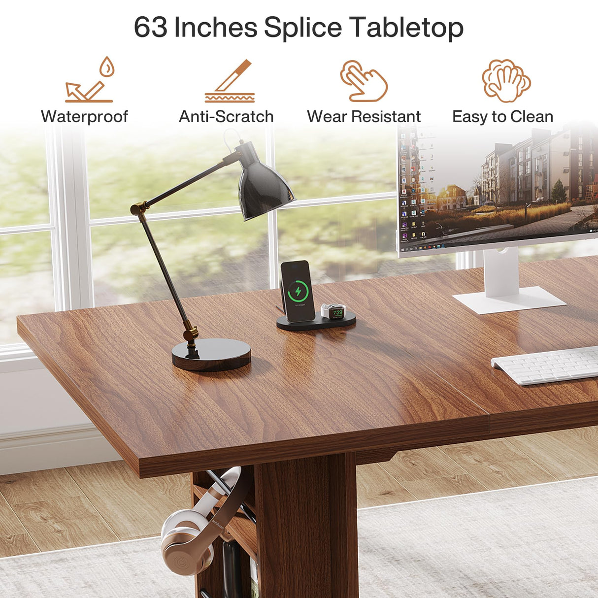 Tribesigns 63 Inches Office Executive Desk, Home Office Desk Large Computer Writing Table with Storage, Wood Workstation Desk Small Conference Table Tribesigns