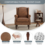 UIXE PU Leather High Back Accent Chair, Upholstered Armchair for Living Room, Retro Wingback Arm Chair Nailhead Trim Single Sofa Bedroom Reading Seat with Solid Wood Legs - Brown UIXE