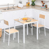 HOMCOM 3-Piece Wooden Square Dining Table Set with 1 Table and 2 Chairs and Sturdy Metal Frame for Small Space, White HOMCOM