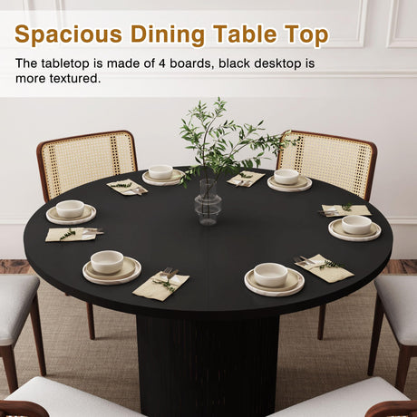 47 Inch Round Dining Table, Farmhouse Fluted Dining Kitchen Table, Modern Wood Small Circle Dining Table for Kitchen Living Room, Black PHOYAL