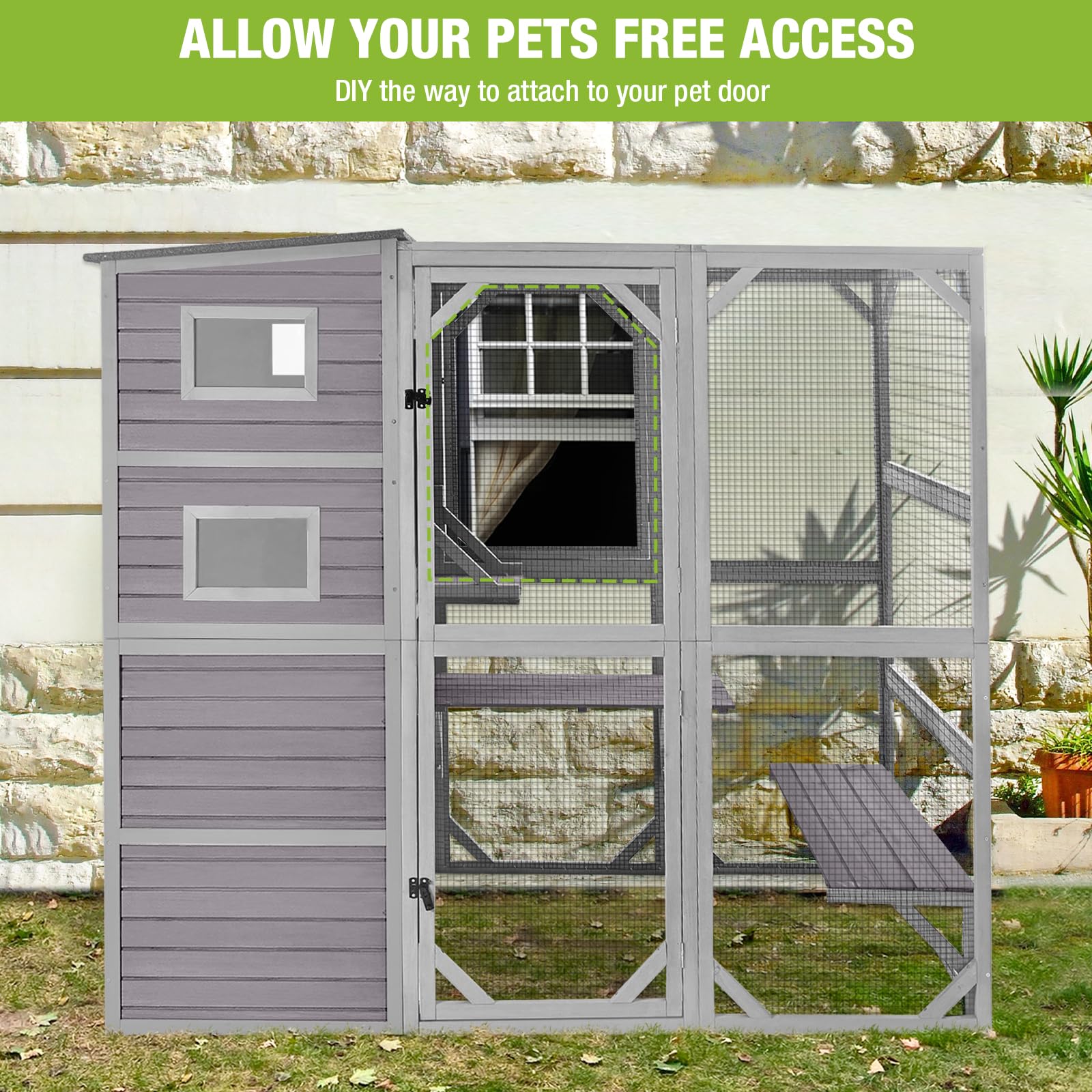 Large Cat Catio Kitty House wih 4 Tiers Cat House for Outdoor Cats Waterproof roof Cat Enclosures,77 Inch - WoodArtSupply