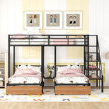 Bellemave Full Over Twin-Twin Triple bunk Bed with Drawers and Staircase Detachable Bunk Bed Can be Divided Into Three Beds, Triple bunk beds for Kids, Teens, Adult.（Black） Bellemave
