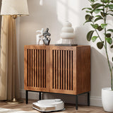 BVIUNTWO Storage Cabinet,31.5" Farmhouse Buffet Cabinet with Metal Base and Adjustable Shelf,Sideboard Coffee Bar Cabinet with 2 Doors for Kitchen,Dining Room,Living Room,Brown BVIUNTWO