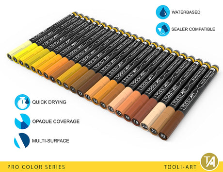 Acrylic Paint Pens 22 Yellow & Brown Tones Assorted Pro Color Series Markers Set 0.7mm Extra Fine Tip for Rock Painting, Glass, Mugs, Wood, Metal, Canvas, Projects, Non Toxic, Waterbased, Quick Drying TOOLI-ART