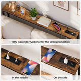 HOOBRO 2 Pack 5.9" Narrow Console Sofa Table with Power Outlets, 47.2" Long Behind Couch Table with Charging Station, Skinny Sofa Table for Living Room, Foyer, Rustic Brown BF15XGP201G1 HOOBRO