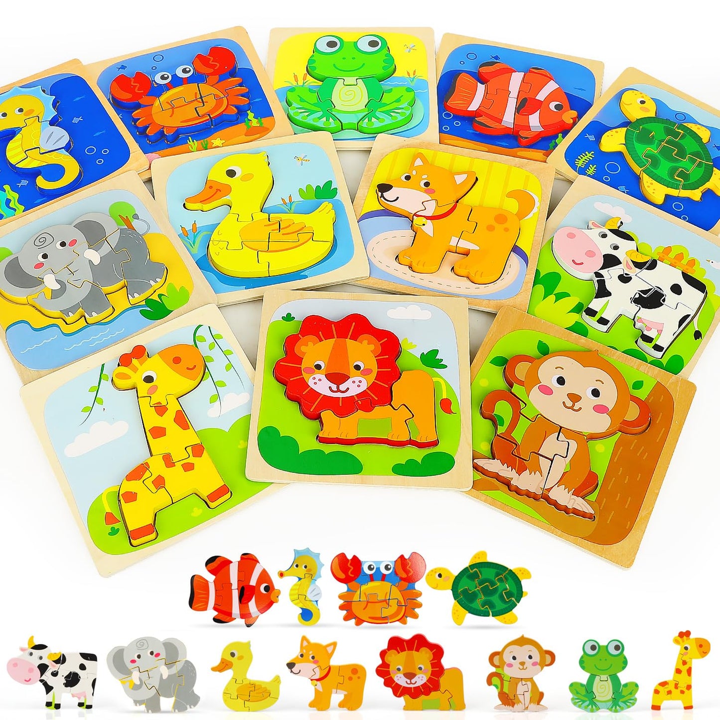 1-3, Animals Toddler Puzzles, Puzzles for Toddlers 2-4, Wood Puzzles Educational Montessori Toys Gifts for 1 2 3 Year Old, Baby Puzzles 12-18, Kids Learning Toy