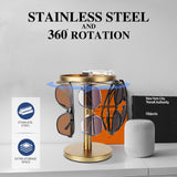 kondyfayo 360° Rotating Sunglass Organizer Storage, Stainless Steel Glasses Holder Stand, Glasses Organizer with Tray for Desk, Dresser, Tabletop, Nightstand and Home Decor (Gold) kondyfayo