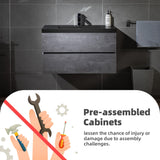 WOODBRIDGE 36 in. W x 19 in. D Wall Mounted Floating Bathroom Vanity in Gray with Quartz Sand Composite Vanity Top in Matte Black WOODBRIDGE