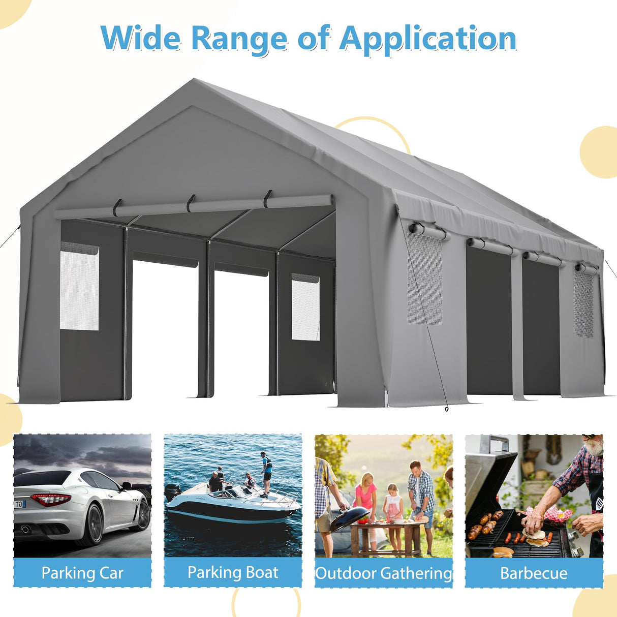 Thanaddo Carport 13'x 25' Heavy Duty Car Port with Roll-up Sidewall and Ventilated Windows with Removable Sidewalls,Portable Outdoor Garage for Car,Truck,Boat,Car Canopy,Gray Carports Thanaddo