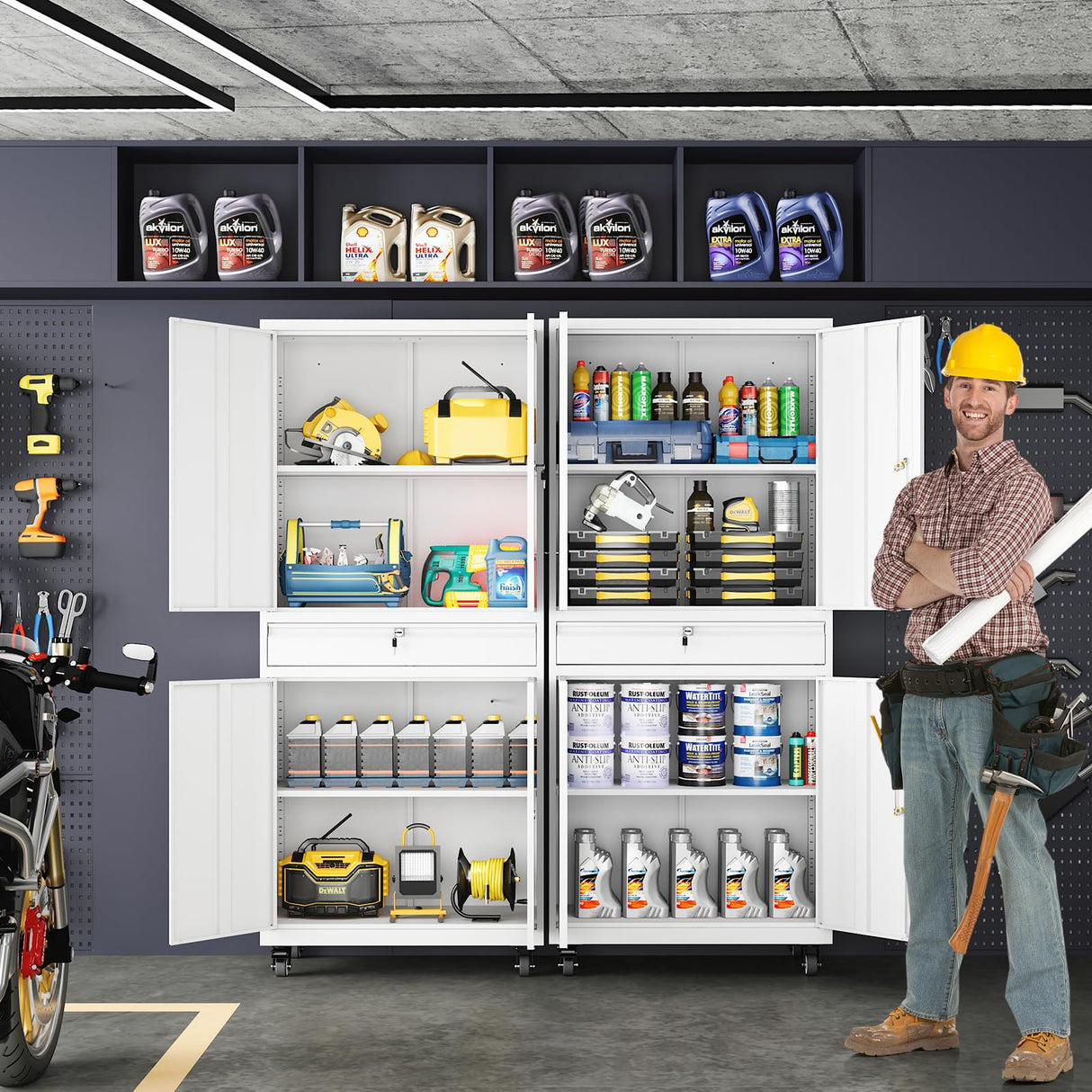 Yizosh Metal Garage Storage Cabinet with Locking Doors and Adjustable Shelves, Rolling Tool Storage Cabinet with 4 Wheels and 1 Drawer - 73" Steel Locking Cabinet for Garage, Warehouse Yizosh