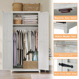 AMERLIFE Set of 2 Farmhouse Armoire Wardrobe Closet with 2 Barn Doors, 71'' Storage Cabinet with Shelf & Hanging Rod, Versatile Clothing Storage for Bedroom, Distressed White AMERLIFE