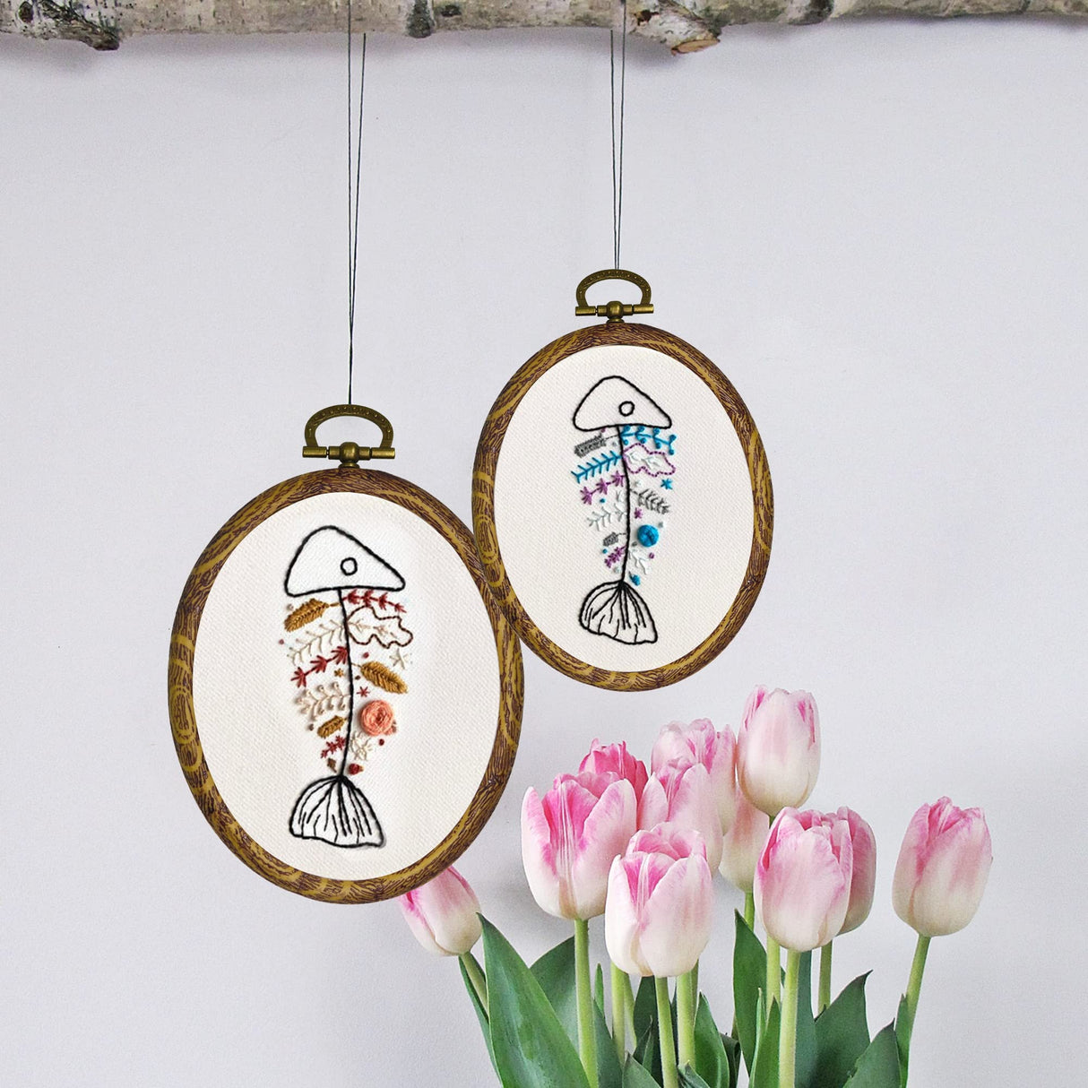 5PCS Oval Embroidery Hoops Set – Imitation Wood Cross Stitch Hoop Frames in 5 Sizes (4'' to 11.4'') – Decorative Display Rings for Hand Embroidery, Sewing, Needlepoint, DIY Crafts guofa
