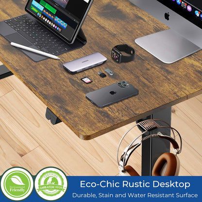 Our Modern Space Height Adjustable 55" Electric Standing Desk - Upgraded Ultra Durable Home Office Large Rectangular Computer or Laptop Sit Stand Workstation - 55 x 24 Inch (Rustic Brown, 55  - WoodArtSupply