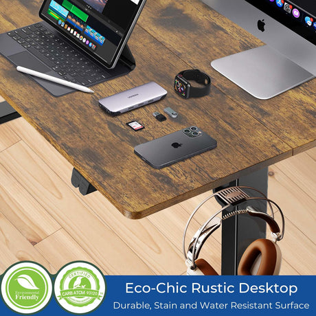 Our Modern Space Height Adjustable 55" Electric Standing Desk - Upgraded Ultra Durable Home Office Large Rectangular Computer or Laptop Sit Stand Workstation - 55 x 24 Inch (Rustic Brown, 55 Inches) Our Modern Space