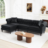 AVZEAR Chesterfield L Shaped Sofa Modular, Sectional Leather Couch with Ottoman and Pillow, Modern Sofa Bed PU Deep Seat Sofas Living Room Furniture Sets for Living Room, Bedroom and Apartment, Black AVZEAR