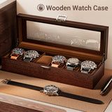 ProCase Wooden Watch Box for Men, 6 Slot Watch Display Case Mens Watch Box Organizer, Wood Watch Case for Men Watch Storage, Watch Holder Organizer with Glass Lid -6 Slot, Espresso ProCase