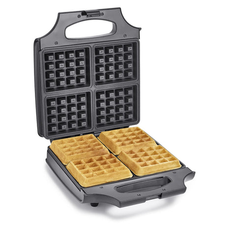 BELLA Classic Waffle Iron, 4 Square Belgian Waffle Maker, Non-stick Extra Large Plates for Easy Cleanup, Cool Touch Handles, Stainless Steel, Black, 1400W BELLA