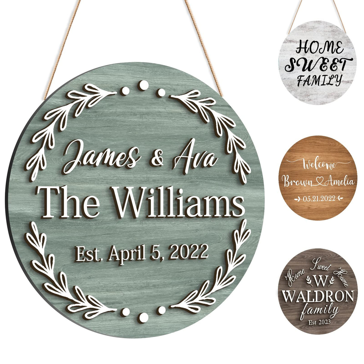 Custom Wood Sign Prsonalized Text Business 3D Home Decor, Personalized Rustic Plaque Board Hanging Wooden Name Sign for Wall Art, Customized Signs Plank Decoration Gifts for Wedding Family Farmhouse Kitchen, Round PFTPOW