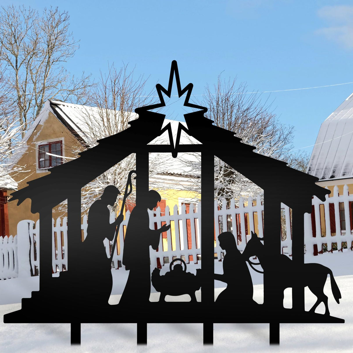 Cinnvoice 40" x 31" Large Metal Nativity Scene Yard Stake Christmas Religious Faith Garden Stakes Waterproof Xmas Outdoor Nativity Yard Decor with Stake for Xmas Holiday Lawns Outdoor Decor(Black) Cinnvoice