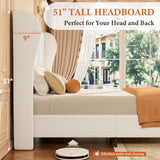 koorlian Queen Bed Frame Chenille Upholstered Platform Bed with Headboard and Footboard, 51" High Deep Tufted Wingback Sleigh Upholstered Bed, Modern Retro Minimalist Style, Easy Assembly, Cream koorlian
