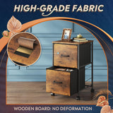 DEVAISE 2 Drawer Mobile File Cabinet, Rolling Printer Stand, Fabric Vertical Filing Cabinet fits A4 or Letter Size for Home Office, Rustic Brown Wood Grain Print DEVAISE