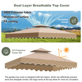 10'X10' Gazebo Canopy Top Replacement, Double Tier Gazebo Canopy Replacement Top Cover with Air Vent, Grill Gazebo Top Roof for Shop Garden Patio Yard Outdoor, Pavilion Cover Sunshade (Khaki A) Qdreclod