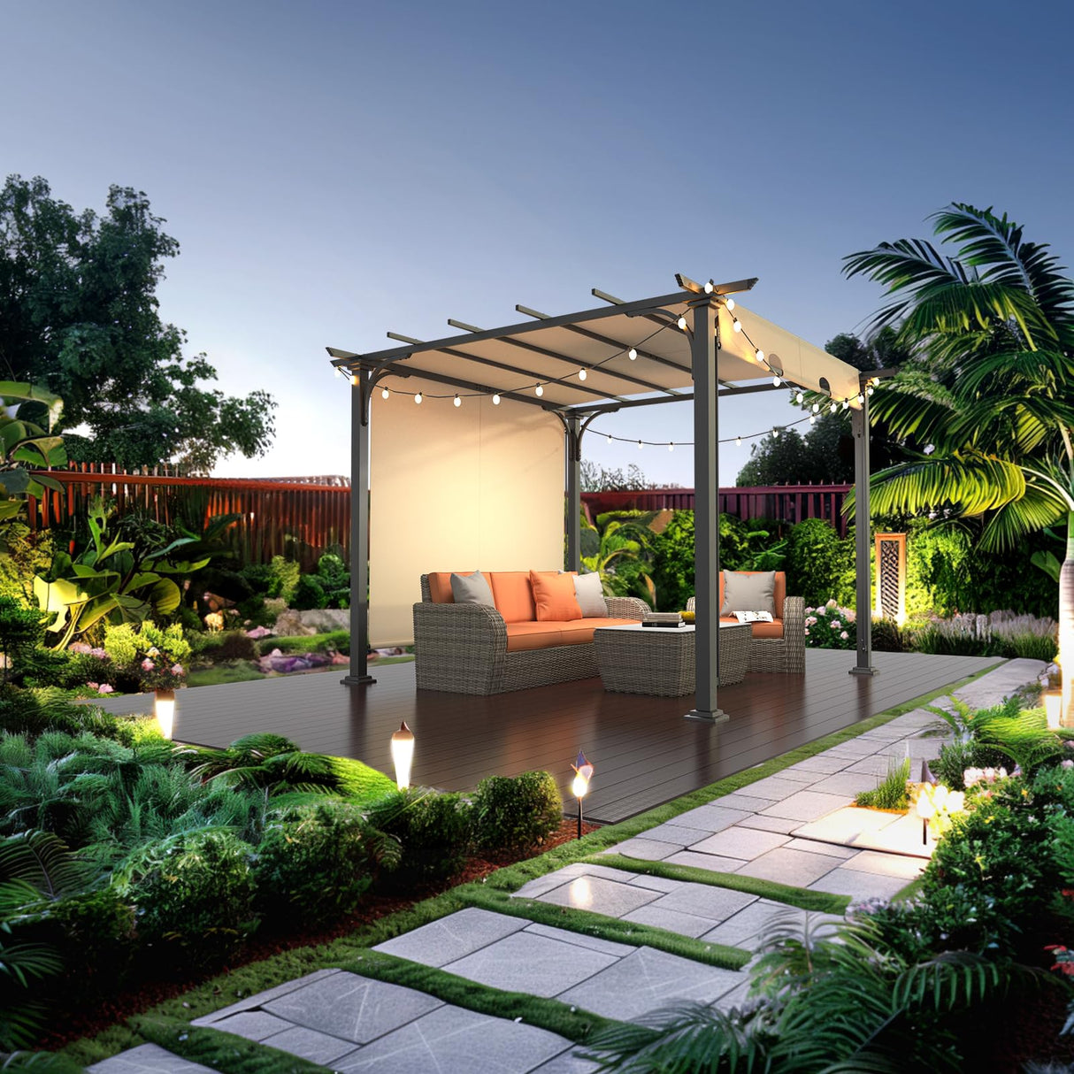 VINGLI 10’x 10' Outdoor Pergola Aluminum Retractable Pergola Canopy with Adjustable Roof, Patio Pergola for Deck, Porch, Garden, Yardn (Beige) VINGLI