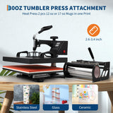 Pro 9 in 1 Heat Press 15x15 Inch 30OZ Tumbler Press, 360-Degree Swing Away Digital Tshirt Press Multifunction Heat Transfer Machine Sublimation for T-Shirt Tumbler Mug Hat Cap Plate PioneerWorks