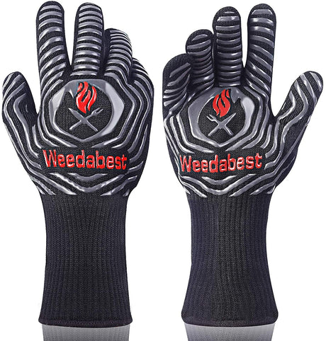 WEEDABEST Hot BBQ Gloves Heat Resistant Kitchen Oven Mitts Professional Long Heat Resistant Cooking Gloves for Grill,Grilling,Smoker,Barbeque,13.5 inch-Gray WEEDABEST
