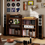 ELECWISH Record Player Stand with Vinyl Storage, Flip Top Media Cabinet, Audio-Video Stereo Cabinet，Mid-Century Turntable Table with Open Storage for Living Room, Bedroom, Walnut ELECWISH