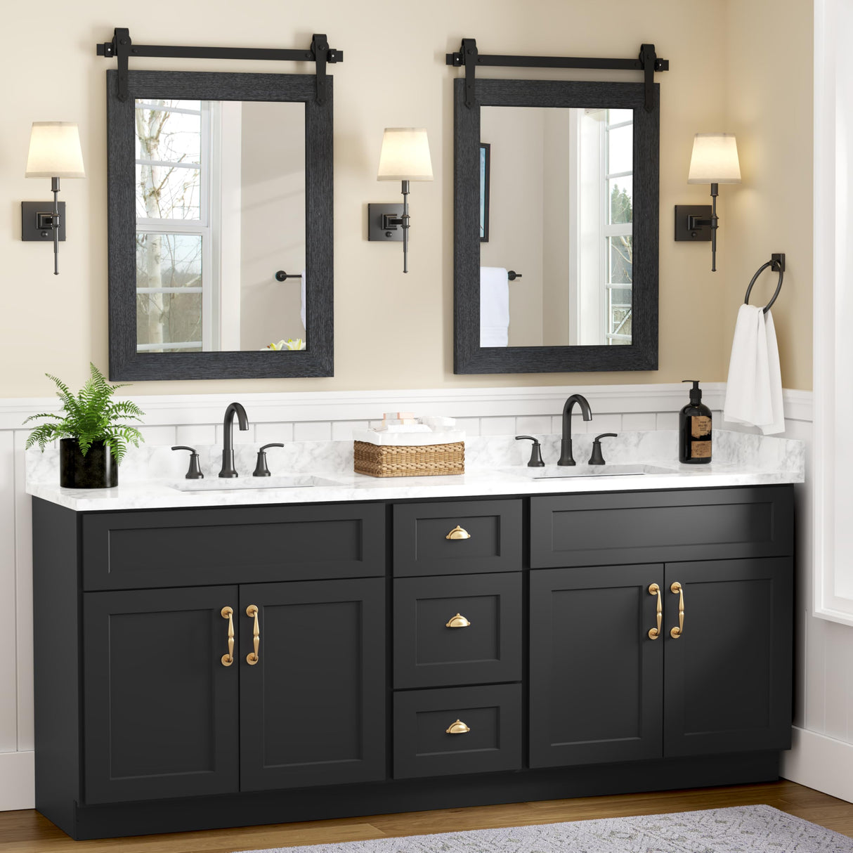 Farmhouse Bathroom Mirror for Over Sink 22”x32” Black, Rustic Western Barn Decor Bathroom Vanity Mirror, Wall Mirror for Bathroom, Living Room, Bedroom, Entryway Menscha