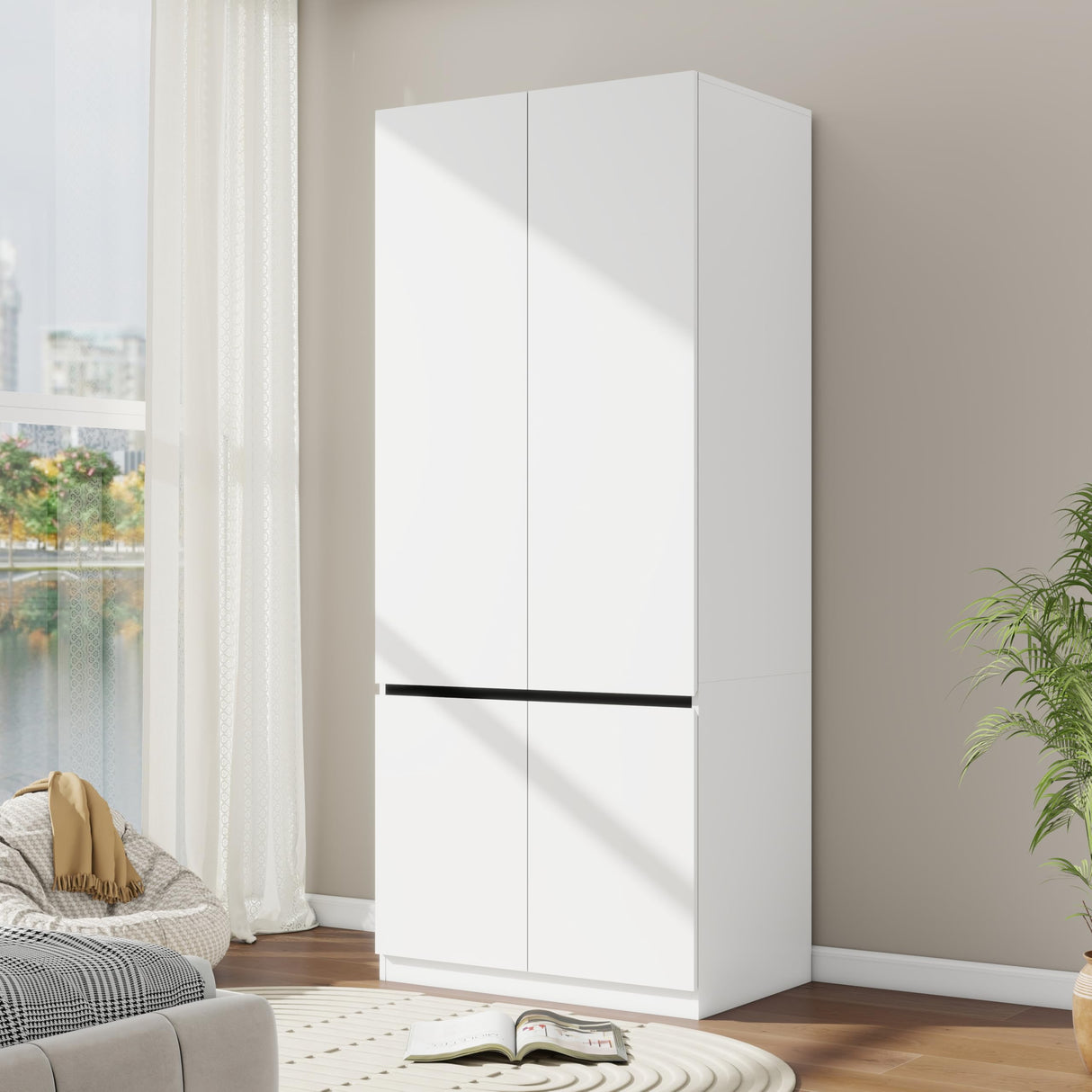 LABROSKIA Bedroom Armoire Wardrobe Closet with 2 Doors: 75" White Wardrobe Cabinet for Clothes, Wooden Closet with Hanging Rod, Modern Armoire with Shelves (1) LABROSKIA