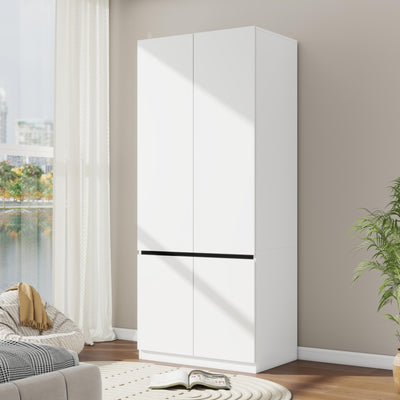 LABROSKIA Bedroom Armoire Wardrobe Closet with 2 Doors: 75" White Wardrobe Cabinet for Clothes, Wooden Closet with Hanging Rod, Modern Armoire with Shelves (1)