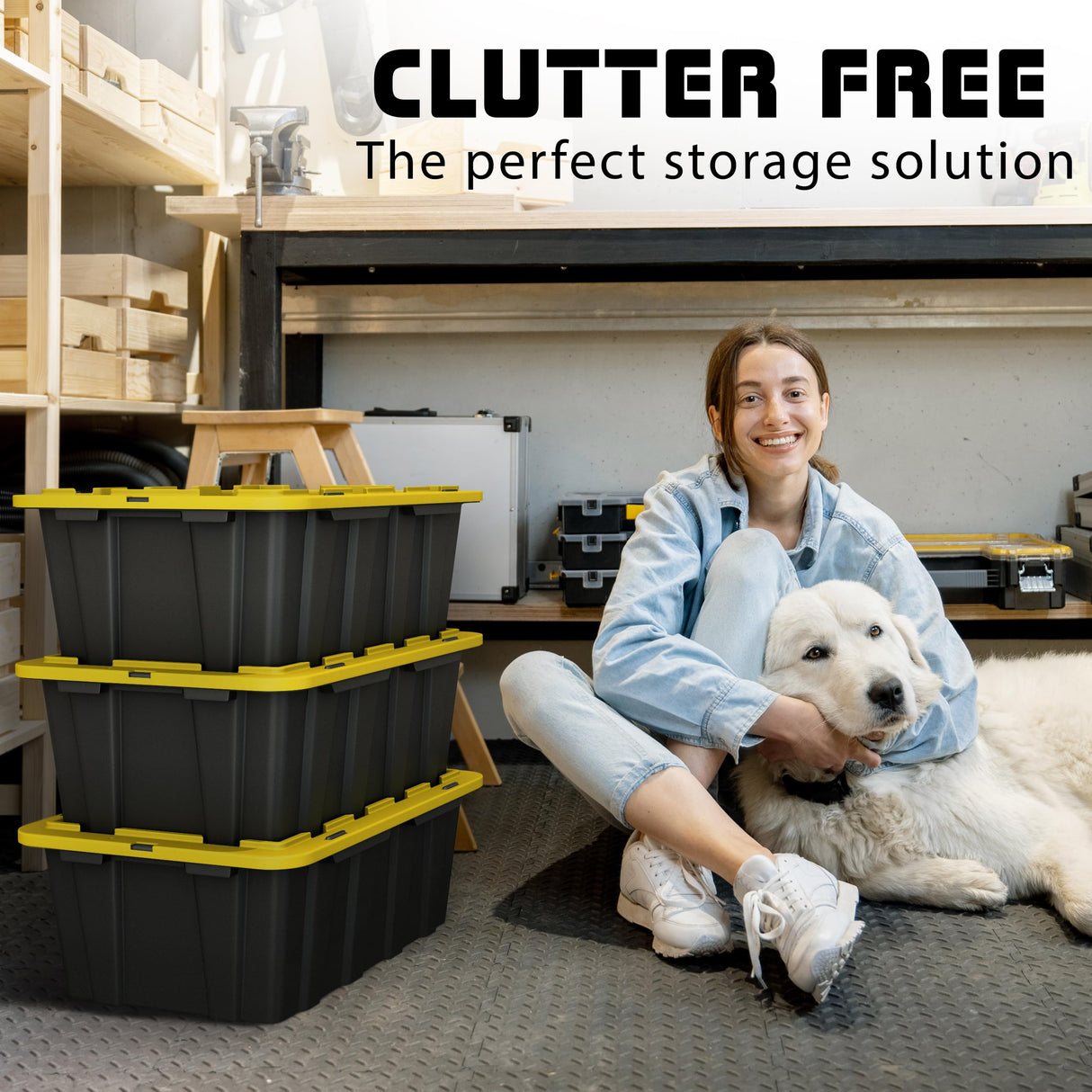 Lifetime Home 8 PACK of Medium 12 Gallon Plastic Storage Bin Tote Organizing Container with Ultra Durable Secure Latching Lids, Stackable, Extra Strength Clear with Built in Handle - Black and Yellow Lifetime Home