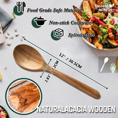 Wood Spoon, Healthy Acacia Wooden Cooking Spoons, Durable Kitchen Serving Spoon Scooper, Non Scratch Wood Ladle Tableware For Cooking, Serving Salad, Stirring Soup, Easy to use