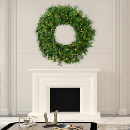 Vickerman 42" Cheyenne Pine Artificial Prelit Christmas Wreath with 360 PVC Tips and 150 Warm White Lights - Indoor and Outdoor Use - Seasonal Holiday Decor - Featuring Pinecones