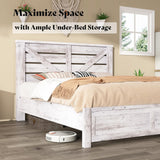 AMERLIFE Full Size Farmhouse Bed Frame with 49.2" Barn Door Headboard, Platform Bed Frame with Wood Slats, Under Bed Storage Space, Easy Assembly, Noisy Free, Distressed White AMERLIFE