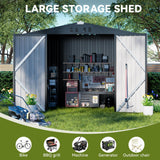 COMHOMA Shed Outdoor Storage Shed Metal,Lockable Doors Tool Sheds with Sloping Roof,Steel Garden Shed with Air Vent for Backyard,Patio,Lawn,Poolside (Grey, 8'*6') COMHOMA