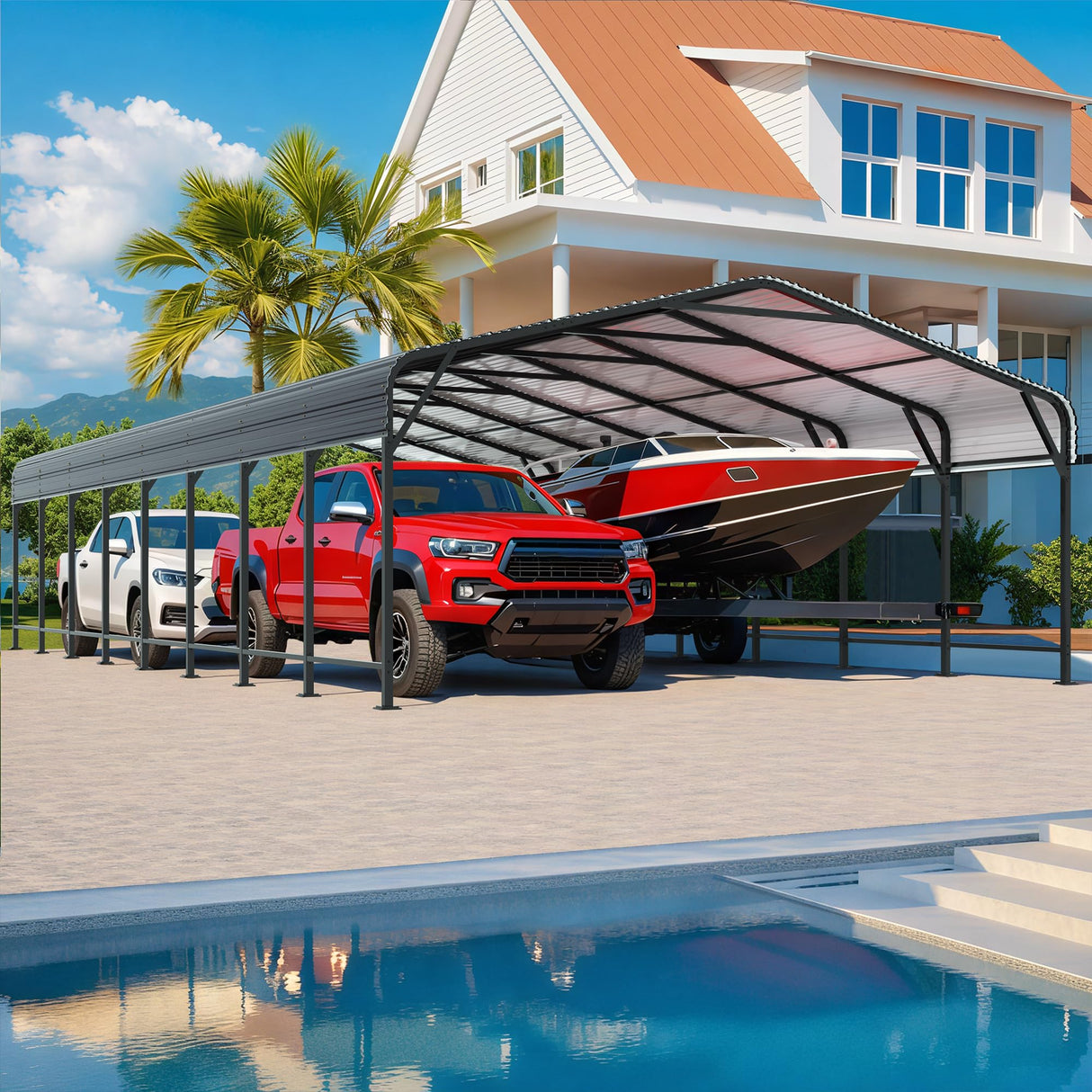 AirWire 20x40 FT Metal Carport Canopy Heavy Duty with Reinforced Base and Galvanized Steel Roof & Frame, Garage Shelter for Cars, Boats and Trucks AirWire