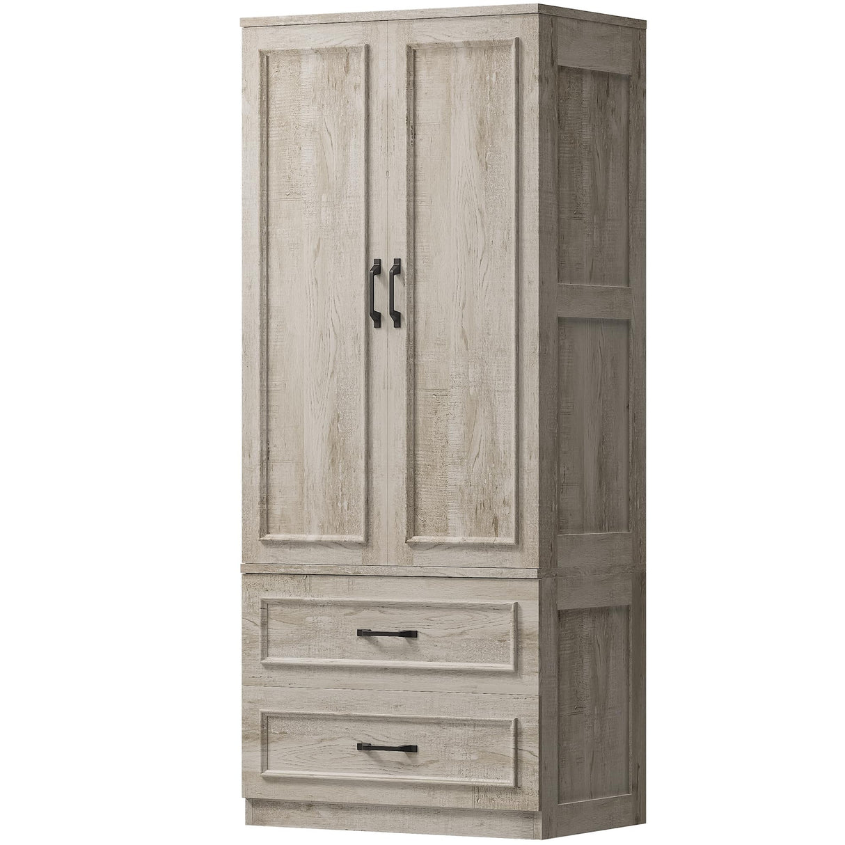 LIKIMIO Armoire Wardrobe Closet with 2 Doors and 2 Drawers 70" H x 28" W Wooden Bedroom Freestanding Wardrobe Combination for Hanging Clothes, Rustic Maple LIKIMIO