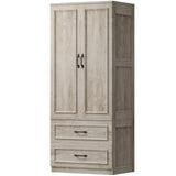 LIKIMIO Armoire Wardrobe Closet with 2 Doors and 2 Drawers 70" H x 28" W Wooden Bedroom Freestanding Wardrobe Combination for Hanging Clothes, Rustic Maple LIKIMIO