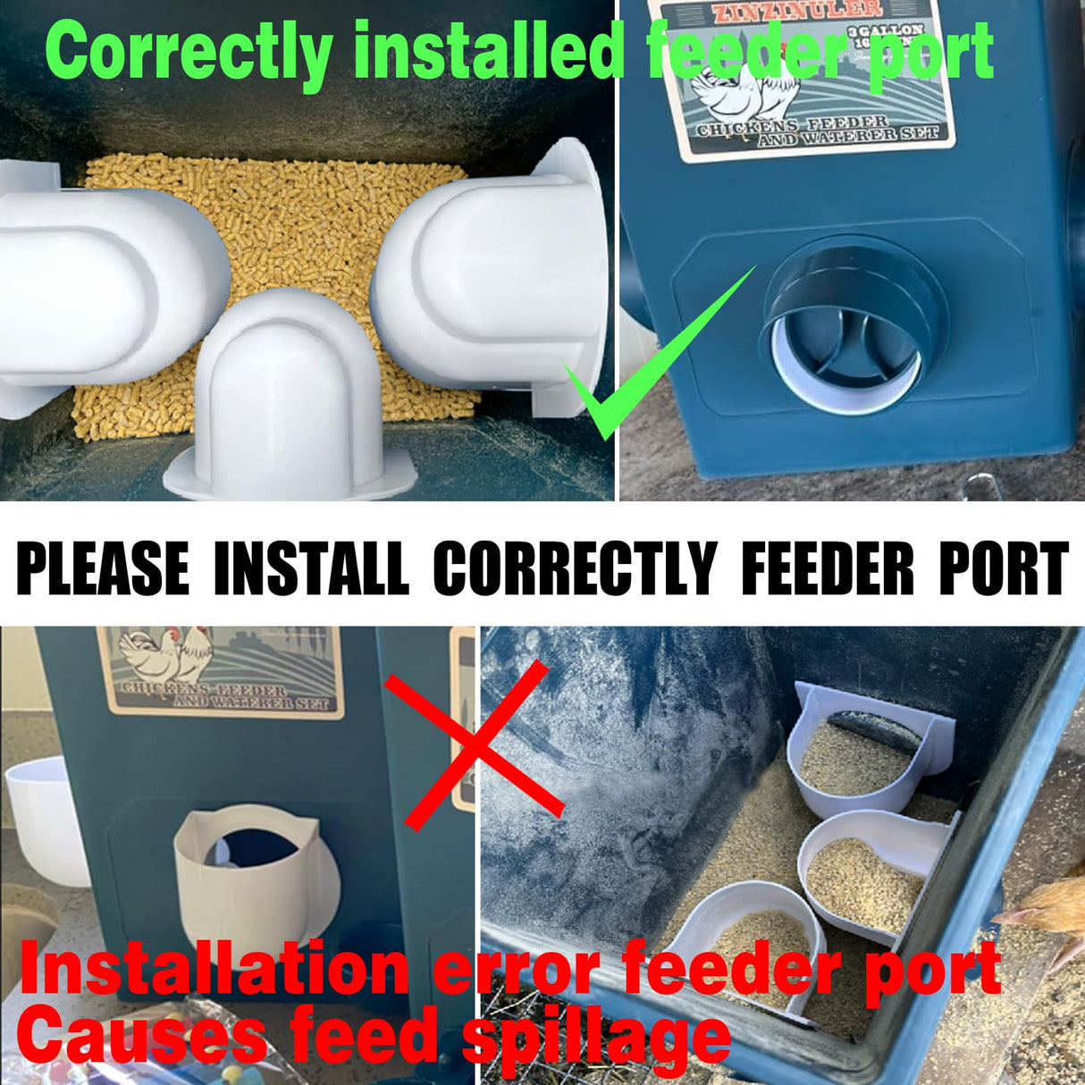 ZINZINULER Automatic Port Chicken Feeder and Cup Waterer Set - Chicken Coop Accessories, No Waste Poultry Feeder, 3 Gallon/16 Pounds ZINZINULER