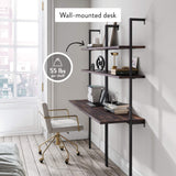 Nathan James Theo 2-Shelf Industrial Wall Mount Ladder Table, Small Computer or Writing Desk, Nutmeg/Matte Black Nathan James