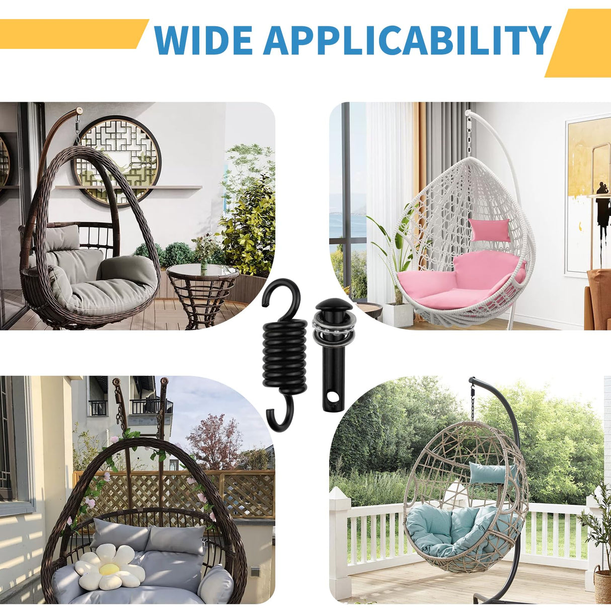 Hammock Chair Ultimate Hanging Kit by JPKTA - 500lbs Capacity Egg Hammock Chair Spring Hook and Pin Plug Hardware Black for Hanging Basket Chairs Hammock and Porch Swings Replacement Parts JPKTA