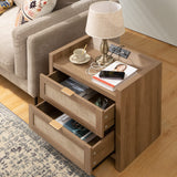 SICOTAS Rattan Nightstand End Table : Wood Night Stand with Type-C Charging Station,2 Drawers Storage - Boho Night Stands Bedside Table for Bedroom - Natural Oak SICOTAS