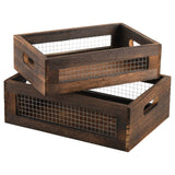 Dicunoy Set of 2 Rustic Nesting Boxes, Wooden Organizer Crates Basket, Small Decorative Wood Wire Containers with Handle for Countertop, Fruit, Veggies, Kitchen, Bathroom, Pantry Storage, Gift Basket Dicunoy