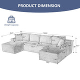 GNIXUU 133.5" Black Corduroy Boneless Sectional Couches for Living Room, Oversized Memory Foam U Shaped Cloud Modular Sectional Sofa with Deep Seat, Cup Holders & Storage Pocket, No Assembly Required GNIXUU