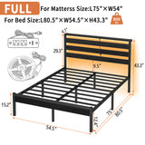 CLIBFENG 14 Inch Classic Metal Platform Bed Frame-Full Size Bed Frame with Headboard,Steel Slats Support-LED Bed Frame with USB Charging Station,Under Bed Storage,No Box Spring Needed,Noise Free CLIBFENG