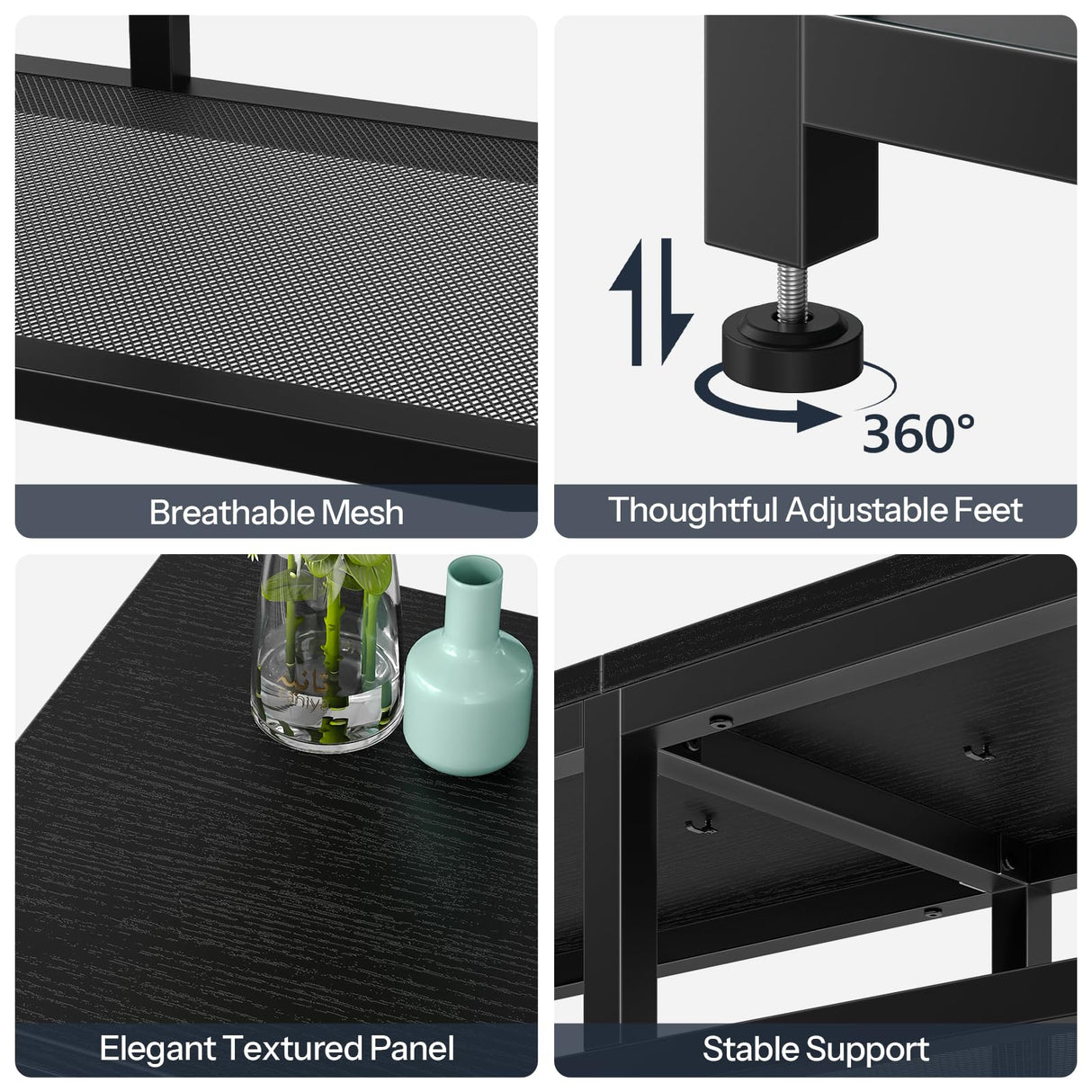 HOOBRO LED TV Stand with Charging Station, 4-Tier Entertainment Gaming Center, Modern Media Console Table, Open Shelves, 55.1"L x 13.8"W x 26.2"H, for TVs up to 65", for Living Room, Black BB47UDDS01 HOOBRO