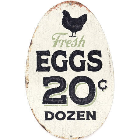 Rustic Fresh Eggs Metal Sign - Farmhouse Wall Art for Chicken Coop, Dining Room, or Kitchen Open Road Brands